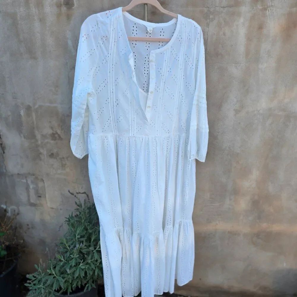 Caslon modest eyelet white tiered dress